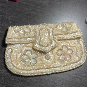 VINTAGE POUCH BAG PEARLS & SEQUINS RAINBOW COLOR